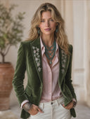 Women's Vintage-Style Elegant Lapel And Embroidery Velvet Single-Breasted Blazer ZMZ2117H3ZYY