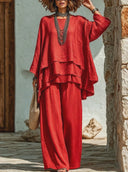 Women's Casual Cotton-Linen Long-Sleeve Top And Pants Two-Piece Set ZMZ1201E5XT