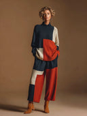 Women's Casual Color-Block Knit Sweater And Wide-Leg Pants Two-Piece Set ZMZ3036G2XT