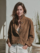 Women's Vintage-Style Casual Faux Suede Jacket With Stand Collar, Long Sleeves, And Single-Breasted Button Closure ZMZ2489I2ZYY