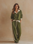 Women's Casual Colorblock Polo Collar Sweatshirt & Wide-Leg Pants Set ZMZ0393H9ZJY
