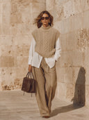 Women's Retro Casual Knitted Vest Striped Trousers Set ZMZ3157G4ZJY