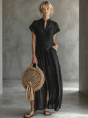 Women's Casual Solid-Color Cotton-Linen Maxi Dress ZMZ1051F4XT
