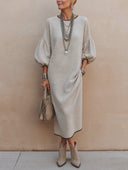 Women's Premium Light Grey Textured Knit Midi Dress ZMZ0463H8SWL