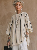 Women's Classic Vintage Casual Crew-Neck Lantern-Sleeve Loose Sweater ZMZ1186H2ZYY