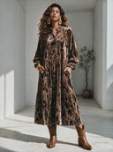 Women's Vintage Elegant Printed Velvet V-Neck Lantern-Sleeve Loose Maxi Dress ZMZ1798I4ZYY