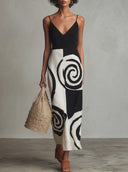 Women's Artistic Linen-Blend Abstract Spiral Print Cami Midi Dress ZMZ2502D7YZH