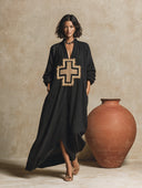 Women's Bohemian V-Neck Long-Sleeve Kaftan Maxi Dress ZMZ0358I7XT