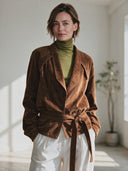 Women's American Retro Casual Faux Suede Single-Breasted Jacket With Lapel ZMZ0282I1ZYY
