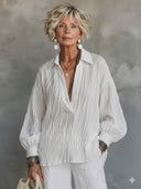 Women's Textured V-Neck Collar Long Sleeve Shirt ZMZ2322G1ZYY