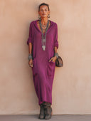 Women's Autumn Fashion Purple High-Stretch Knit V-Neck Hooded Maxi Dress ZMZ0497H8SWL