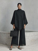 Women's Solid Color Cotton Linen Fringed Cape-style Top And Wide-leg Pants Two-piece Set ZMZ1024H6XT