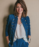 Women's Military Style Button-Decorated Slim-Fit Denim Jacket ZMZ0224I0XT