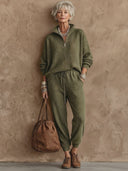 Women's Retro-American Casual Knit Stand-Collar Zip-Up Sweater And Jogger Pants Set ZMZ3064G1ZYY