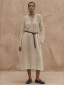 Women's Classic Casual V-Neck With Toggle Buttons Long-Sleeve Loose Knit Midi Dress ZMZ1094H9ZYY