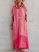 Women's Casual & Vibrant Pink Cotton-Linen Loose Maxi Dress ZMZ0117F5SWL