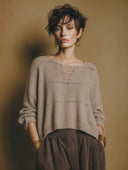 Women's Vintage-Style Elegant Crew-Neck Long-Sleeve Loose Sweater ZMZ1436H2ZYY