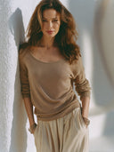 Women Faux Cashmere Knit Blouse Wide Scoop Neck Long Sleeve Loose Lightweight Fall Basic Knit Top ZMZ2236G5YZH