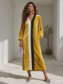Women's Elegant Vintage Party Dress: V-Neck, Lantern Sleeves, And Sequin-Accented Velvet Maxi Dress ZMZ0239I3ZYY