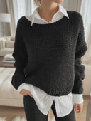 Women's Retro Casual Knitted Crew Neck Two-Piece Sweater ZMZ0580H5ZJY