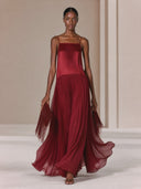 Women's Solid-Color Satin-Blend Spaghetti-Strap Ruched Maxi Dress ZMZ0689H5XT