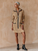 Women's Minimalist Color-Block Long-Sleeve Zip-Front Knit Mini Dress ZMZ1707H9XT