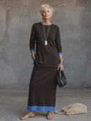 Women's Minimalist Casual Knit Crew-Neck Long-Sleeve T-Shirt And Elastic-Waist Skirt Set ZMZ2947G7ZYY