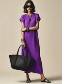 Women's Solid-Color Crew Neck Short-Sleeve Maxi Dress ZMZ0838F1XT