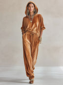 Women's Stylish Caramel Corduroy Hoodie And Pants Two-Piece Set ZMZ1306H0SWL