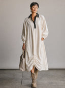 Women's Fashion Classic Color-Blocked Collar Cotton Midi Dress ZMZ2284G4SWL