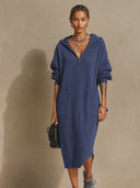 Women's Half-Zip Hooded Textured Midi Dress ZMZ1376H3XT