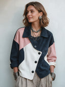 Women's Retro Color-Block Faux Suede Jacket ZMZ0899I8SWL