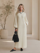 Women's French-style Elegant Round-neck Lantern-sleeve Jacquard Knit Loose Maxi Dress ZMZ2751H7ZYY
