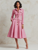 Women’s French-Elegant Pink Tweed Midi Dress ZMZ1531J4XT