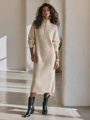 Women's Classic Retro Casual Textured Knit Stand-Collar Zip-Front Long-Sleeve Maxi Dress ZMZ0401I9ZYY