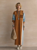 Women's Fashionable Color-Block High-Stretch Cotton Long-Sleeve Sweatshirt Dress ZMZ0431H4SWL