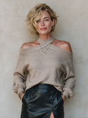Women's Stylish Khaki Halter-Neck Knit Sweater ZMZ0276I1SWL