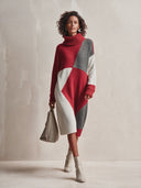 Women's Classic Color-Block Knitted Turtleneck Long-Sleeve Knee-Length Dress ZMZ0208I9SWL