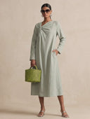 Women's Solid Color High-quality Fabric Knotted Front Long-sleeved Midi Dress ZMZ1085H5XT