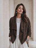 Women's Vintage-Style Elegant Casual Faux Suede Jacket With Cut-Out Embroidery On Cuffs ZMZ2625H5ZYY