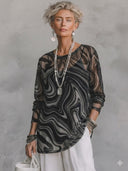 Women's Retro American-Style Casual Velour Jacquard Long-Sleeve Crew-Neck T-Shirt (Includes Matching Camisole) ZMZ2934G6ZYY