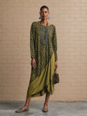 Women Leopard Print Color Block Midi Dress, Long Sleeve Asymmetrical Hem Loose Flowy Dress ZMZ0527H3YZH