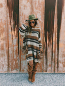 Women's Retro Casual Horizontal-Stripe Knit Boat-Neck Long-Sleeve Loose Mini Dress ZMZ2176G0ZYY