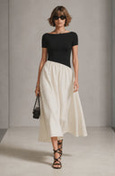 Women's Color-Block Boat-Neck Short-Sleeve Midi Dress ZMZ1009H1XT