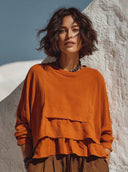 Women's Solid Color Loose Fit Multi-Layer Linen Blend Long-Sleeve T-Shirt  ZMZ0263G4XT