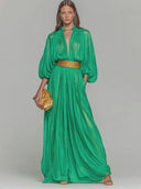 Women's Elegant Ruched Lantern-Sleeve Maxi Dress ZMZ2898D1XT