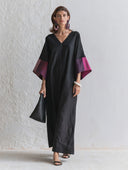 Women's Premium Minimalist Flared Sleeves Cotton-Linen V-Neck Loose Maxi Dress ZMZ2351G2ZYY