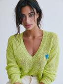 Women's Stylish Casual Heart Detail Long-Sleeve V-Neck Sweater ZMZ2463G3ZYY