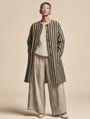 Women's Vintage-Style Casual Cotton-Linen Vertical-Stripe Single-Breasted Lightweight Mid-Length Jacket ZMZ1779H8ZYY