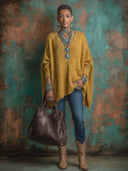 Women's Retro-American Style Casual V-Neck Long-Sleeve Loose Sweater ZMZ0727H7ZYY